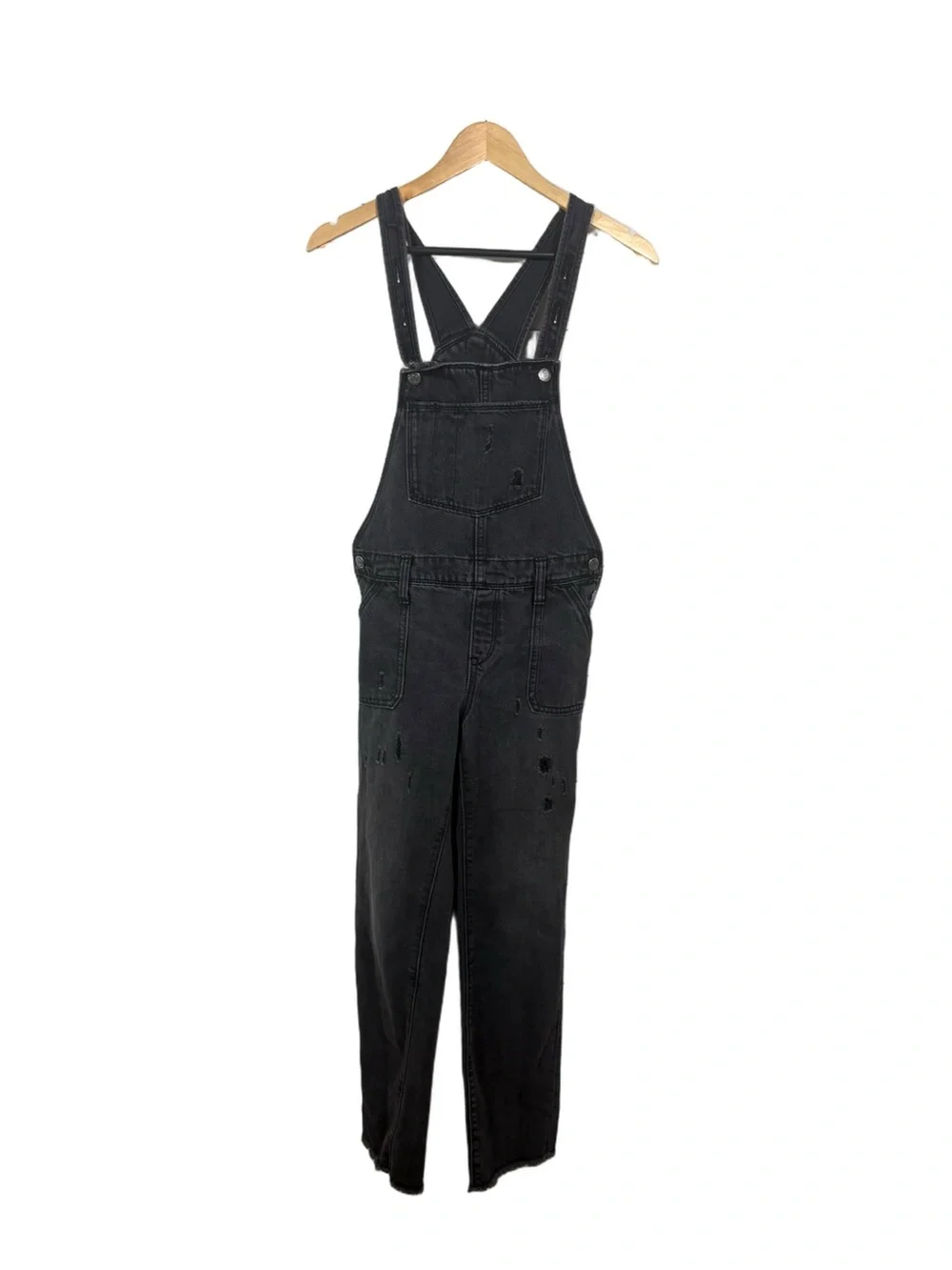 Old Navy Girls XL 14 Black Distressed Denim Overalls Raw Hem Grunge